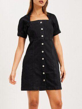 NWT Levi's RHODE Black Square Neck Button Short Sleeve Denim Dress M